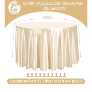 Elegant Cream Satin Tablecloth - 12 Pack